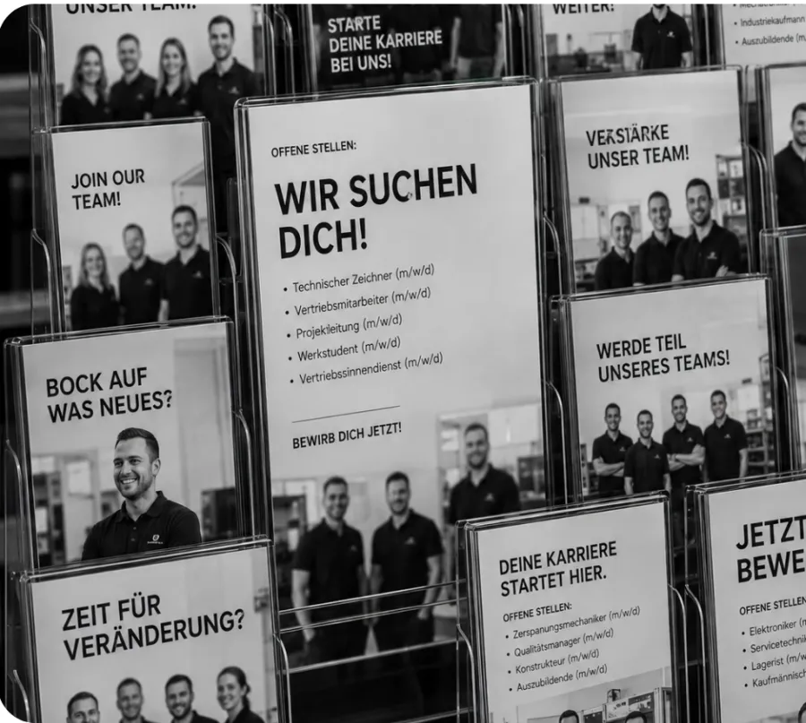 Prospektständer voller austauschbarer Stellenanzeigen